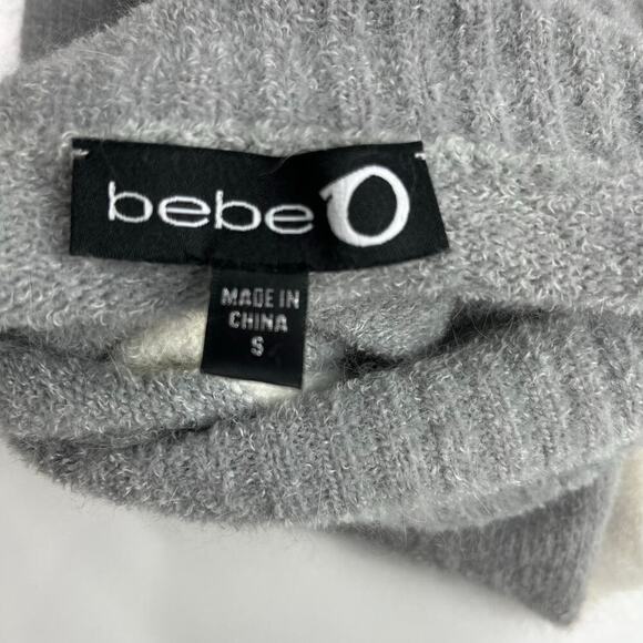 Bebe O Angora Blend Sweater Turtleneck Gray White Striped 3/4 Sleeve S VTG Y2K - Picture 4 of 10